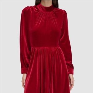 Calvin Klein Velvet Long Sleeve Dress in Deep Burgundy